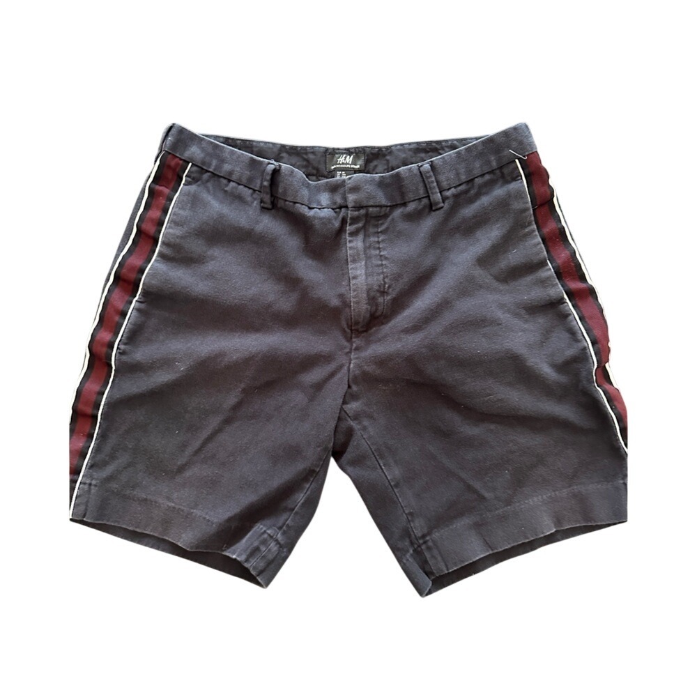 H&M Chino Shorts Mens 34R Navy Blue Excellent Side Stripe Slim Fit 06117307